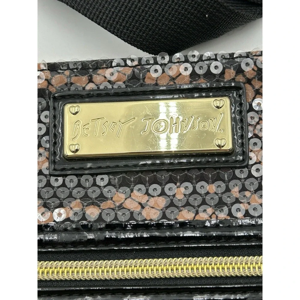 Betsey Johnson‎ Camo Sequin Crossbody Bag Double Zipper Black & Brown NWOT